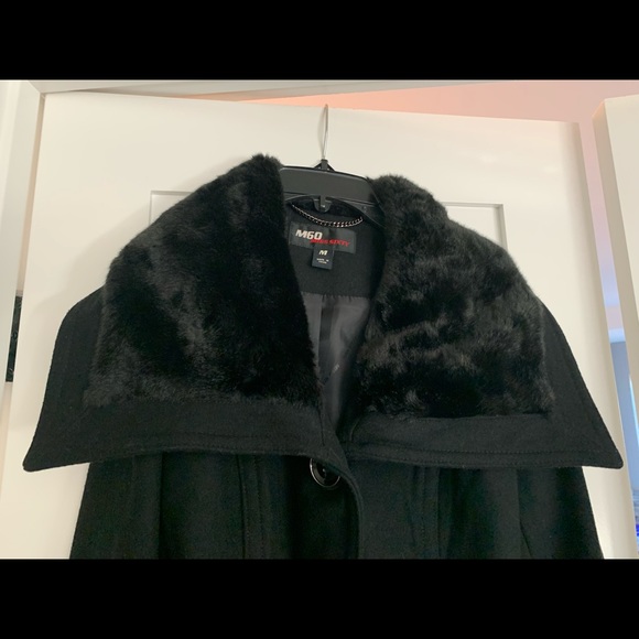 Black faux fur collar belted pea coat Women’s - M - Picture 3 of 5